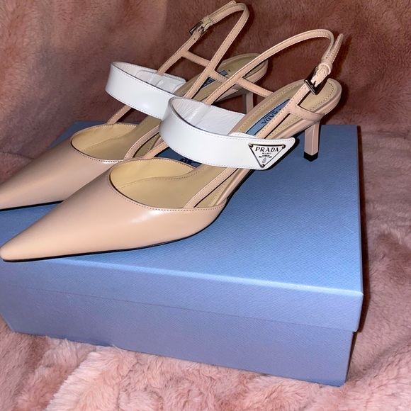 Prada Shoes - Brand new PRADA leather kitten heel sling back. Size 39(9)